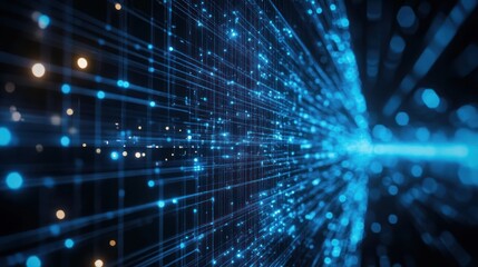 Poster - Abstract digital data flow, network, technology, glowing lines, dark background, website header