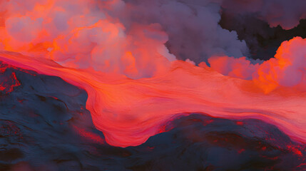 Poster - Fiery volcanic landscape with flowing lava and smoke