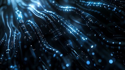 Poster - Abstract digital blue and black background with glowing lines.