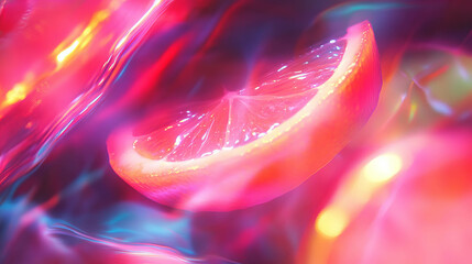 Poster - Abstract neon light beams and vibrant citrus slice