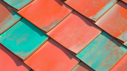 Poster - Vibrant abstract roof tile texture in varied color pattern for creative designs
