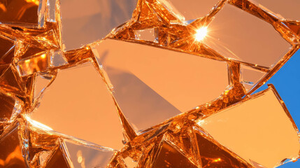 Poster - Abstract amber broken glass with mirrored shards and reflections for artistic design