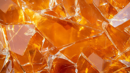 Poster - Abstract composition of amber colored broken glass with reflective surfaces for creative backgrounds
