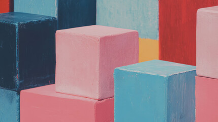 Poster - Colorful baby blocks texture background for creative design and playful themes