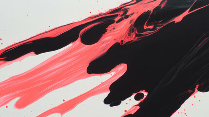 Poster - Abstract black ink blot with vivid red outline on white backdrop for creative design