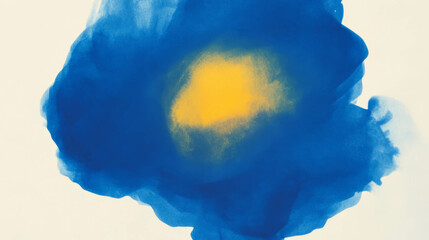 Poster - Abstract blue ink blot with yellow halo background for artistic designs