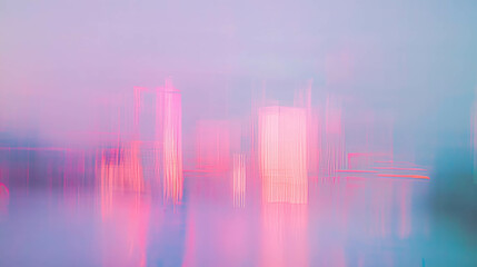Poster - Surreal cityscape with blurred lights reflections in pastel tones for abstract art design