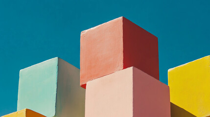 Poster - Vibrant geometric composition with colorful building blocks for modern design