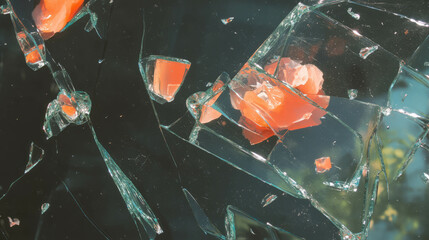 Poster - Abstract shattered glass texture with sharp orange fragments for creative design