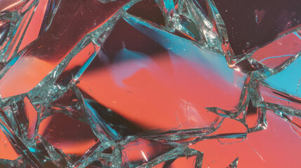 Poster - Vibrant abstract background of broken glass with multicolored liquid reflections for creative design