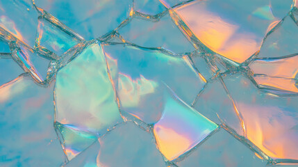 Poster - Iridescent oil slick on broken glass background for creative designs