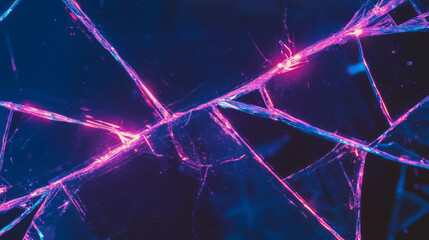 Poster - Neon colored broken glass background with vibrant cracks