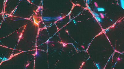 Poster - Neon colored cracked glass background for modern digital design