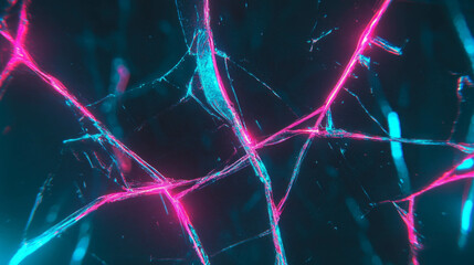 Poster - Vibrant neon breakage: futuristic background of shattered glass with colorful cracks