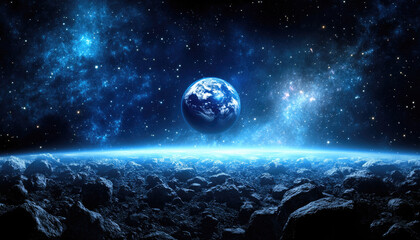 Wall Mural - a stunning view of earth from space, surrounded by a cosmic landscape filled with stars and celestia
