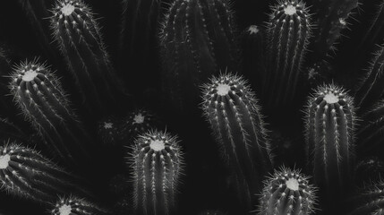 Poster - Cactus spines texture and sharp points in monochrome for desert-themed design