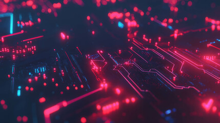 Poster - Futuristic circuit board with glowing red and blue electronics
