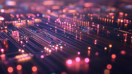 Poster - Futuristic circuit board with glowing components for technology design