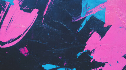 Poster - Urban graffiti art on concrete wall with vibrant pink and blue brush strokes