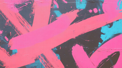 Poster - Urban street art with bright pink and blue graffiti on concrete wall