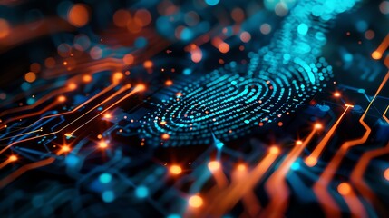 Poster - A digital rendering of a fingerprint on a glowing circuit board.