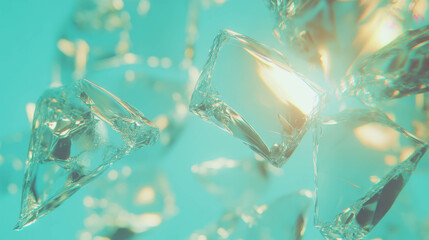 Poster - Abstract cyan broken glass background with large fragments and light reflections