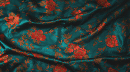 Poster - Luxurious damask fabric with vibrant floral pattern for elegant textile design