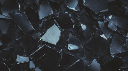 Poster - Dark shattered glass pieces on concrete surface background for modern design