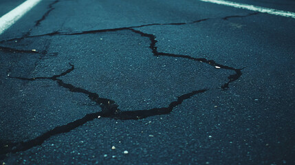 Poster - Dark and cracked asphalt texture background for urban design projects