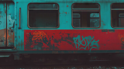 Aufkleber - Urban artistry on dark graffiti covered train car background