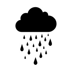 an illustration featuring a black rain cloud silhouette set against a clean white background depicti