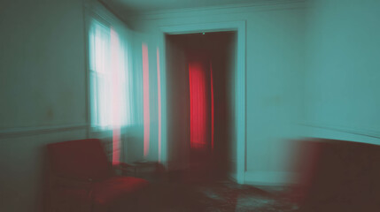 Poster - Surreal interior with distorted furniture and eerie lighting for artistic design