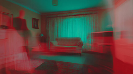 Aufkleber - Surreal interior with distorted furniture in vibrant empty room