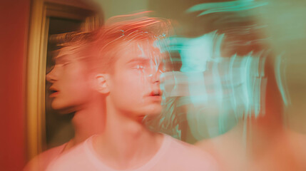 Poster - Distorted reflections in a mirror with blurred motion effect