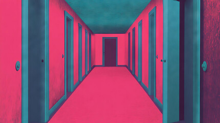 Aufkleber - Surreal endless hallways with repeating doors for interior design and architecture concepts