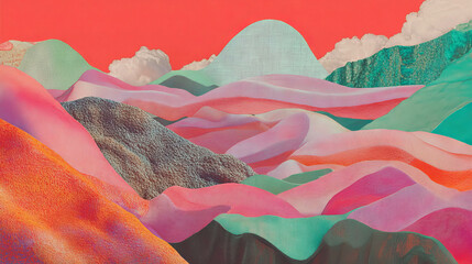 Aufkleber - Vibrant abstract landscape with fabric textures for creative design