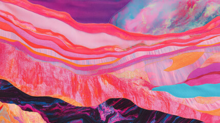 Poster - Vibrant fabric cutout abstract landscape background for artistic design