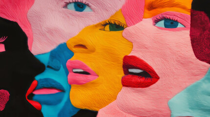 Poster - Colorful abstract felt cutout portraits for artistic design and backgrounds