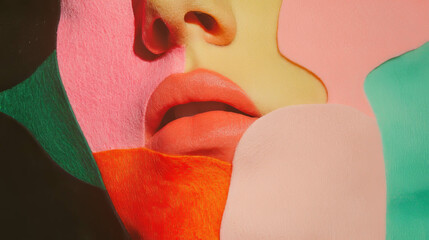 Poster - Colorful abstract felt cutout portraits for modern art design