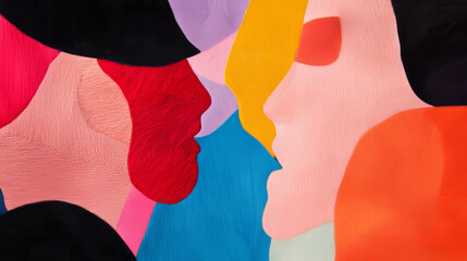 Poster - Colorful abstract felt cutout portraits for creative background design