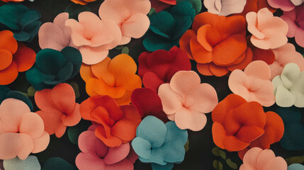 Poster - Vibrant felt flower pattern background with soft textured design