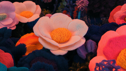 Poster - Vibrant felt flowers mixed media for decorative crafts and projects
