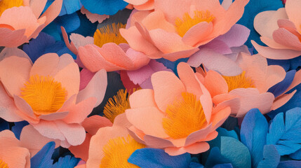 Aufkleber - Colorful felt cutout flowers as creative spring art background