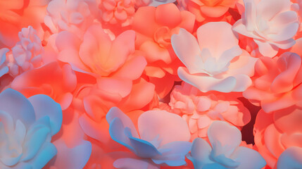 Poster - Soft floral foam cutout flowers with pastel hues for decorative background