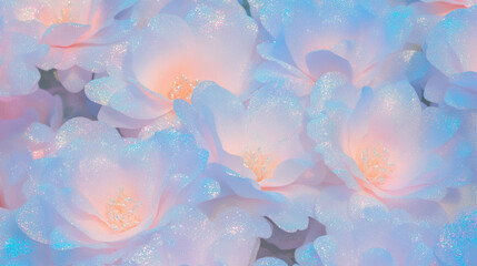 Poster - Glittery pastel foam flowers background for creative designs