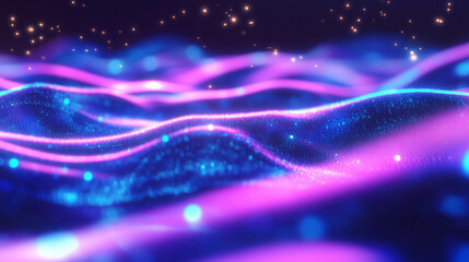 Poster - Glowing energy waves with vibrant colorful lights in cosmic harmony