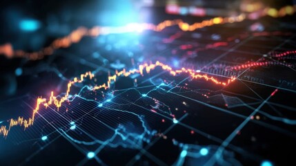 Poster - Blue and red chart on dark background with photo for data analysis and visualization