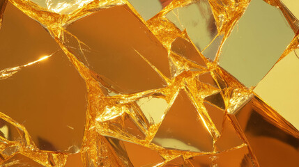 Poster - Abstract gold broken glass background with geometric fractals for artistic design