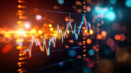 Poster - Close up of monitor screen displaying financial chart and photo for data analysis and presentation