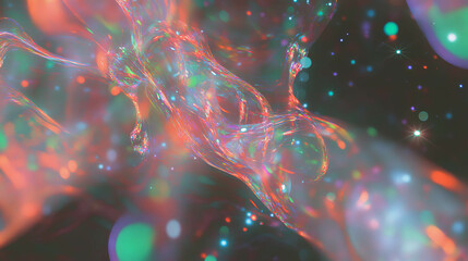 Poster - Futuristic holographic data streams with floating lights for digital design